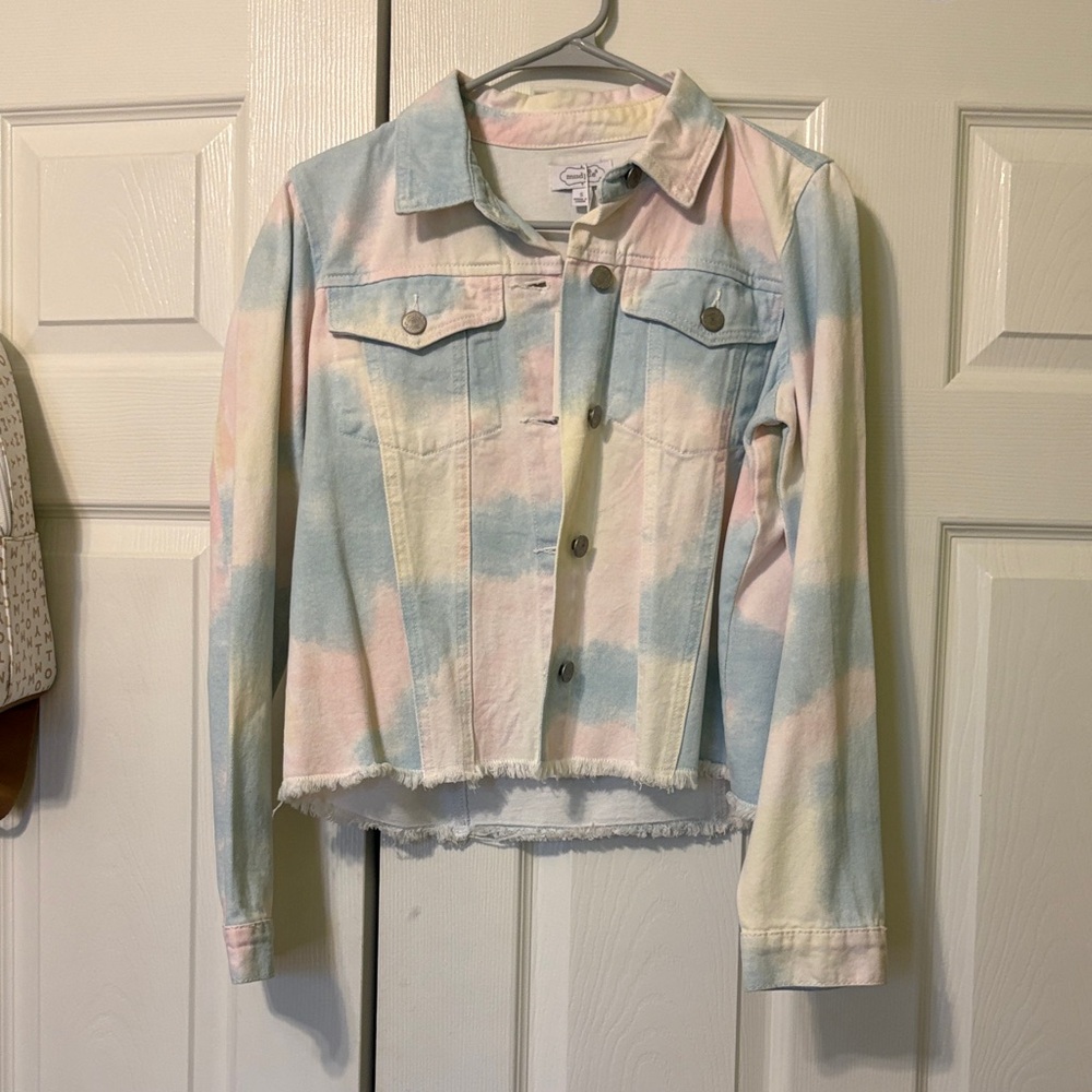 Mudpie Pastel Tie-Dye Denim Jacket - Soft Rainbow Hues NWT
